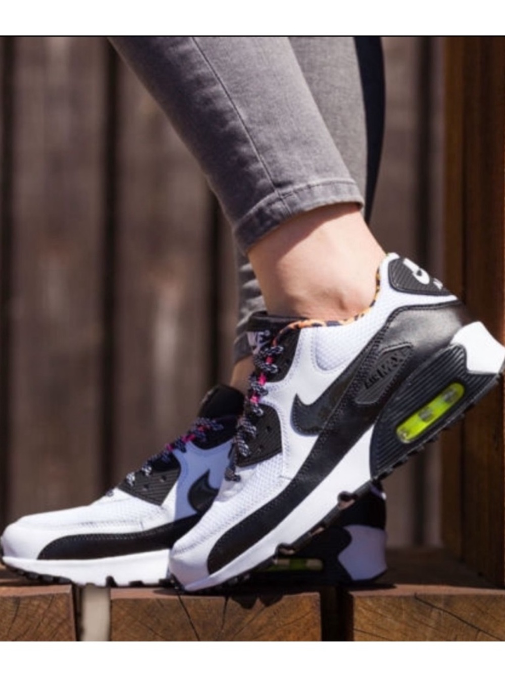 Nike AIR MAX 90 FB Blast Sneakers White Black Multicolor Lining, Running Shoes